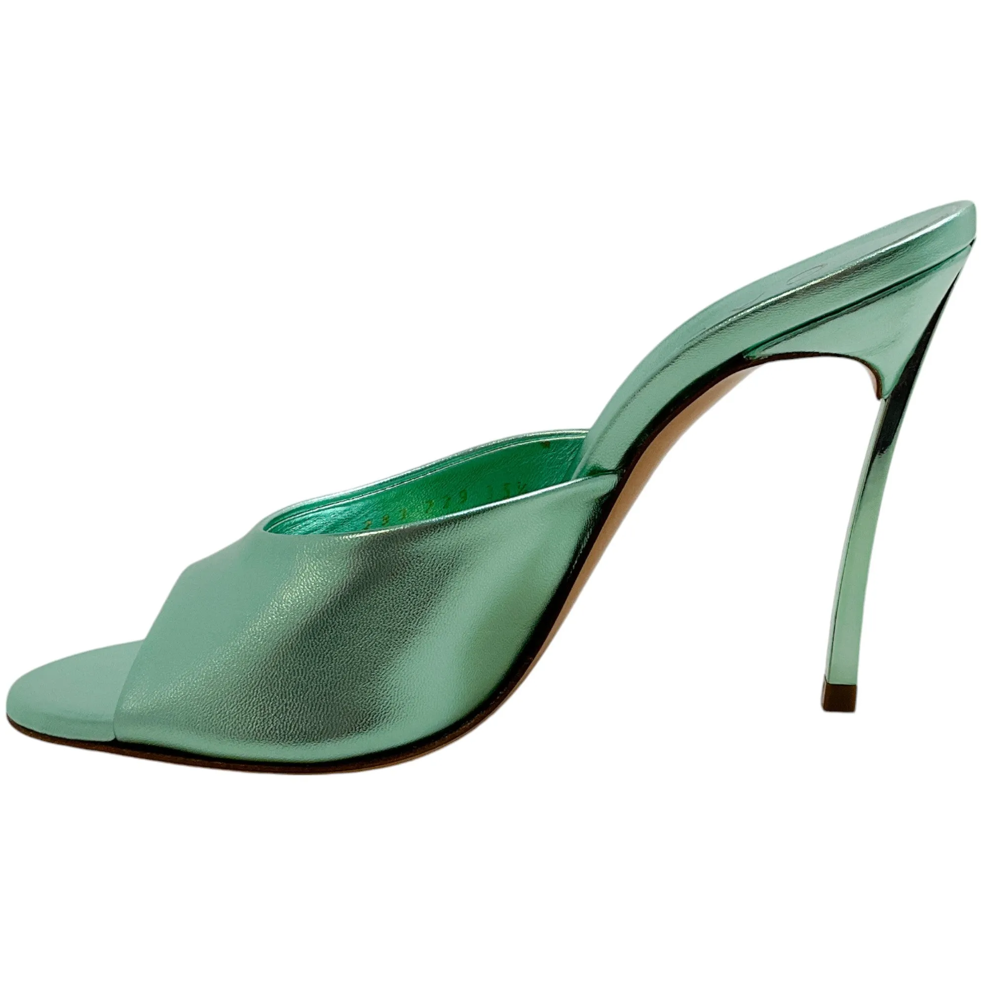 Casadei Flash Green Light Leather Blade Mules