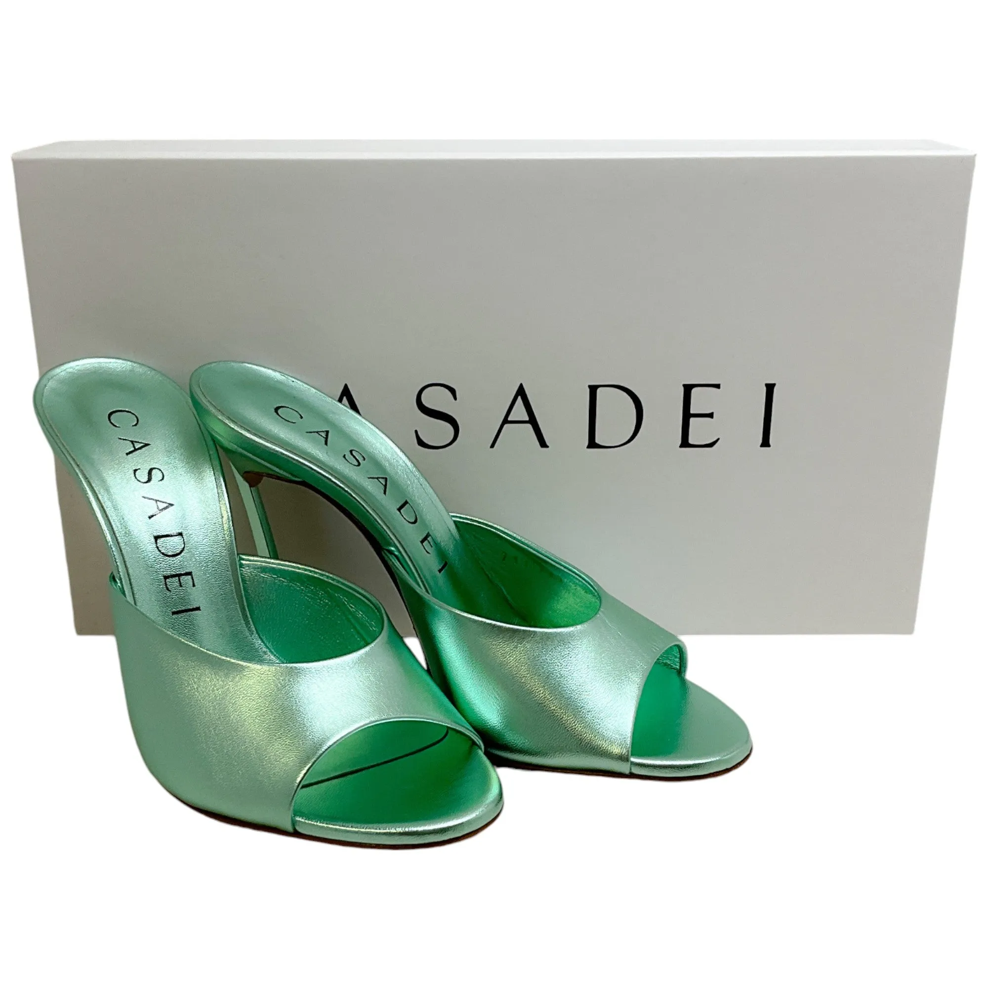 Casadei Flash Green Light Leather Blade Mules