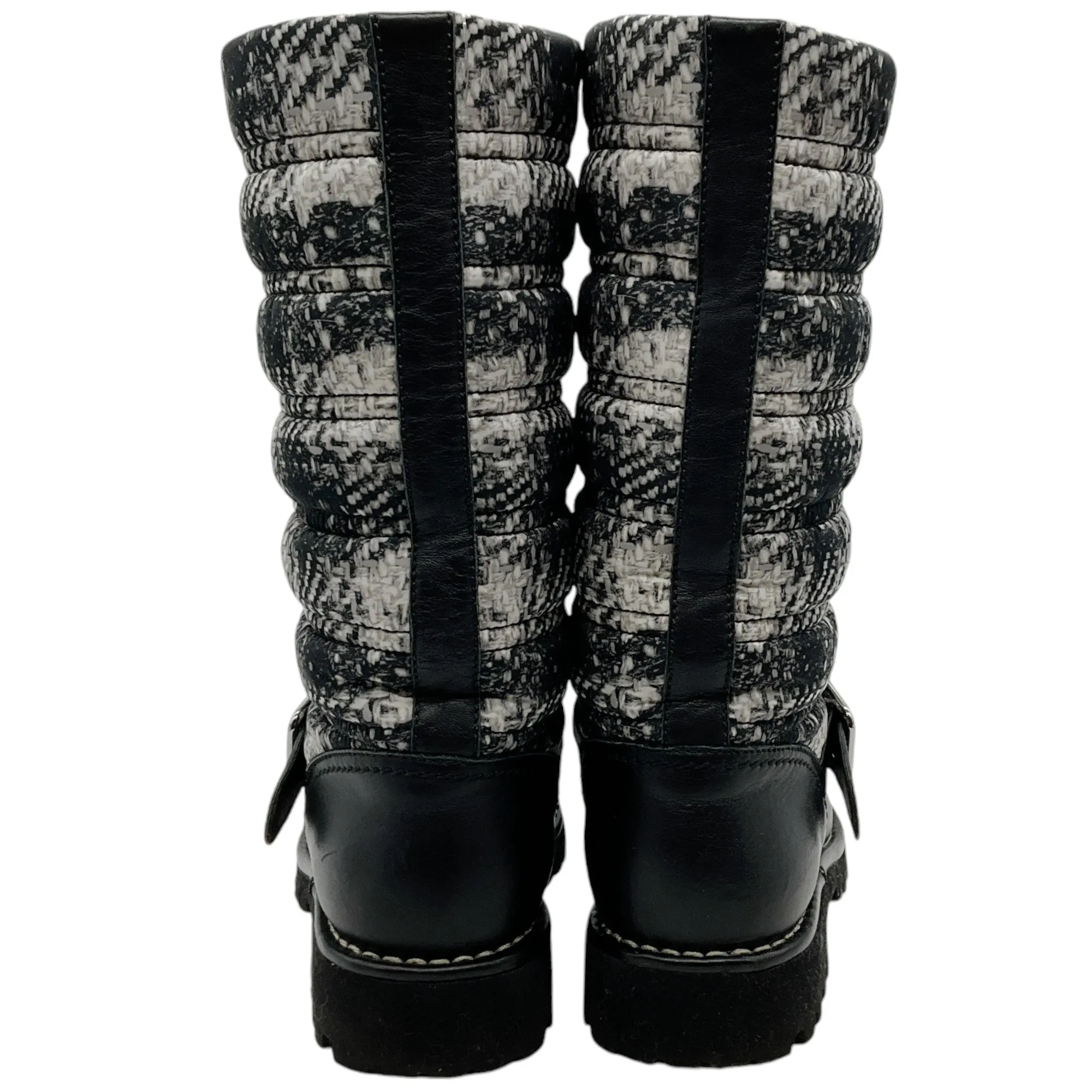 Chanel Black Leather and Tweed Printed Boots