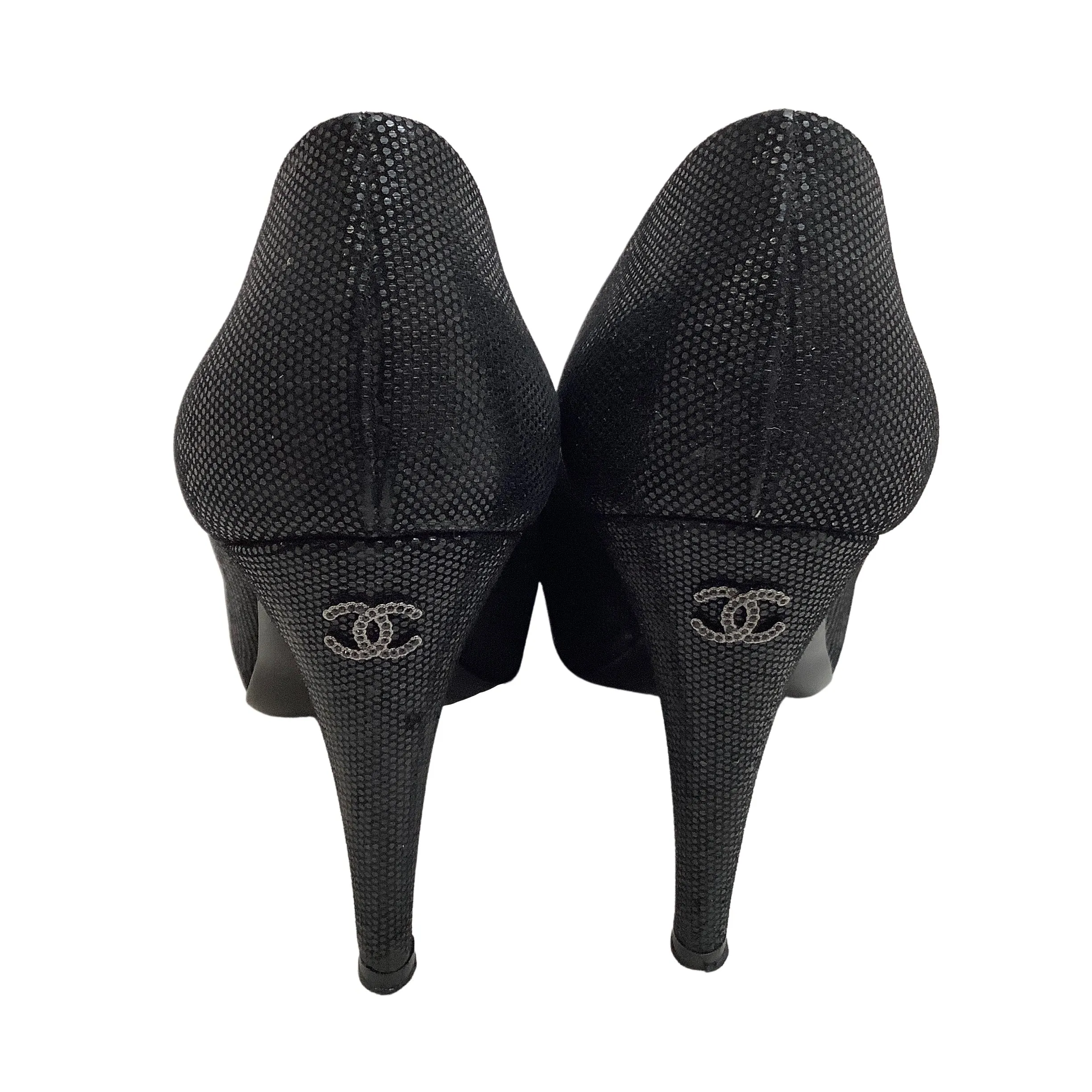 Chanel Black Platform Pumps with Patent Leather Cap Toe