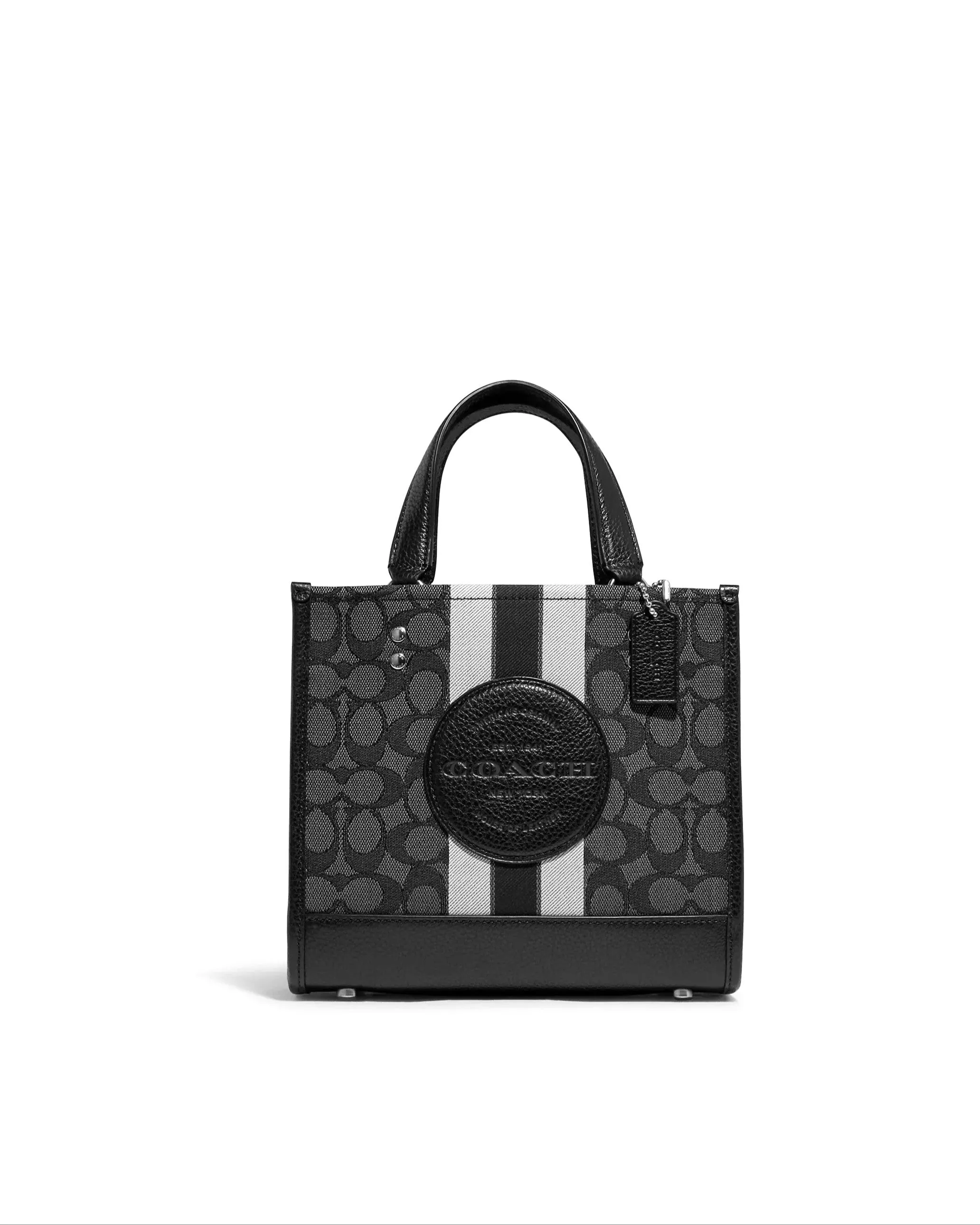 Coach Women's Graphite & Black Dempsey Tote 22 In Signature Jacquard With Stripe And Coach Patch