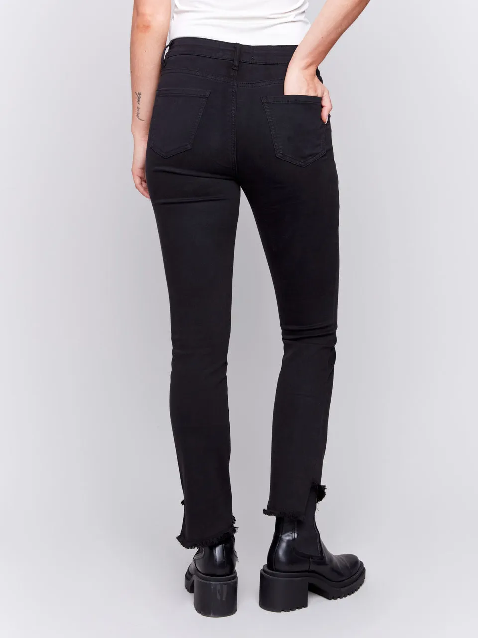 Colored Asymmetrical Leg Pant -Black