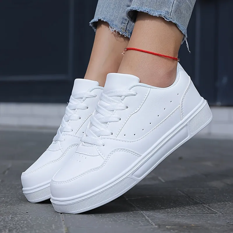 Comfortable Women's Low Top Solid Color Skate Shoes, Casual Lace Up Outdoor Sneakers for Everyday Wear