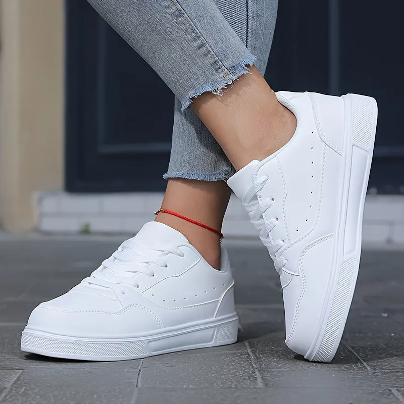 Comfortable Women's Low Top Solid Color Skate Shoes, Casual Lace Up Outdoor Sneakers for Everyday Wear