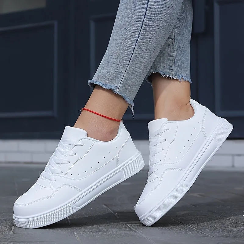 Comfortable Women's Low Top Solid Color Skate Shoes, Casual Lace Up Outdoor Sneakers for Everyday Wear