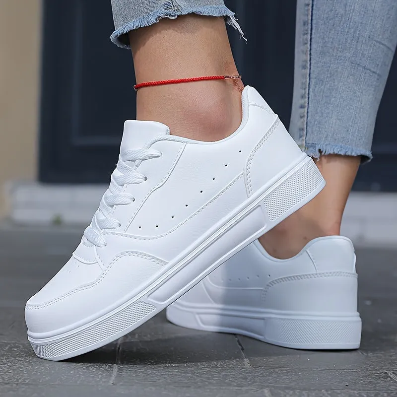 Comfortable Women's Low Top Solid Color Skate Shoes, Casual Lace Up Outdoor Sneakers for Everyday Wear