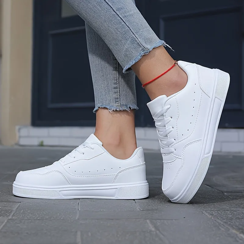 Comfortable Women's Low Top Solid Color Skate Shoes, Casual Lace Up Outdoor Sneakers for Everyday Wear