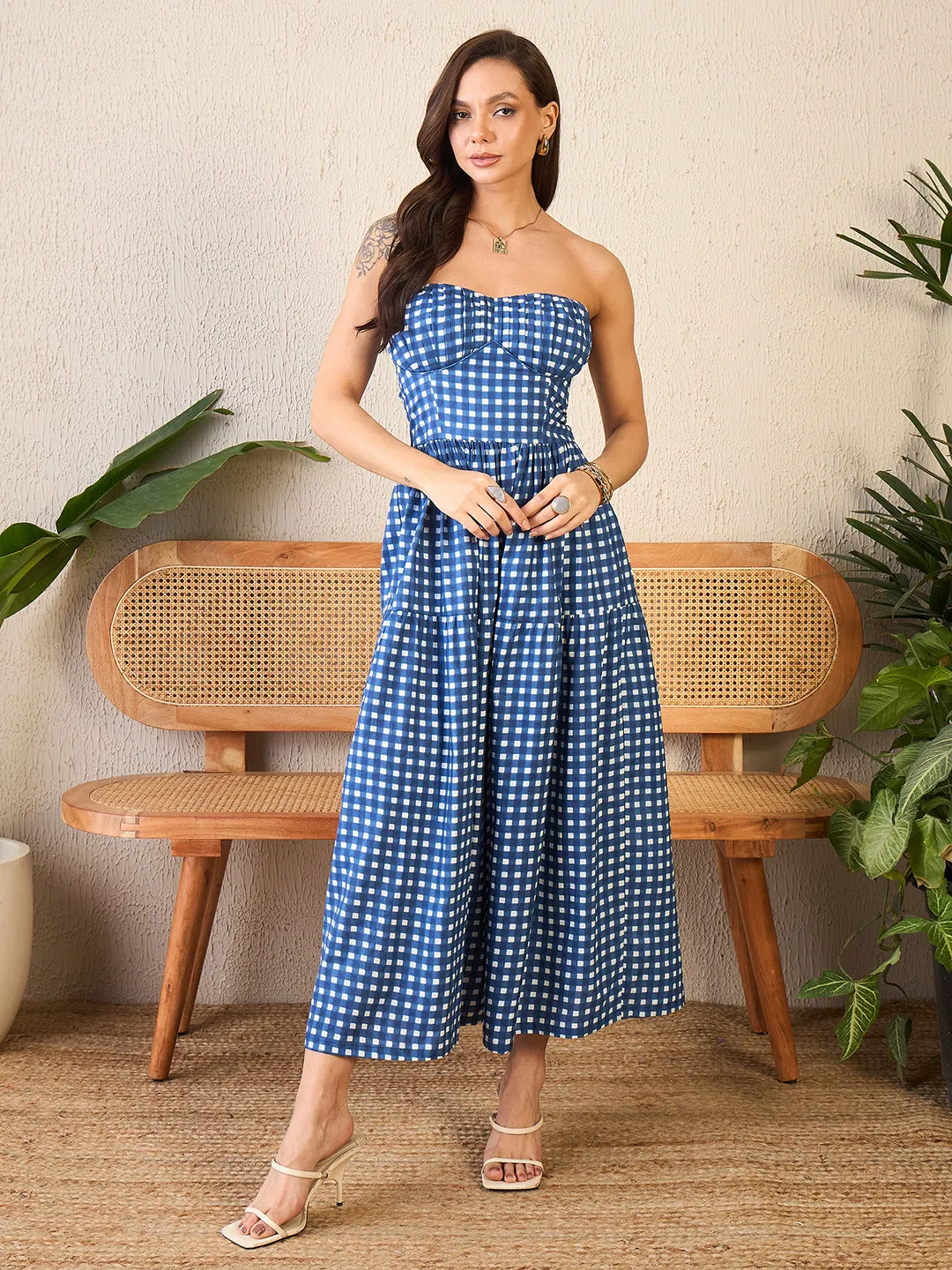 Corset Style Cotton Poplin Midi Dress