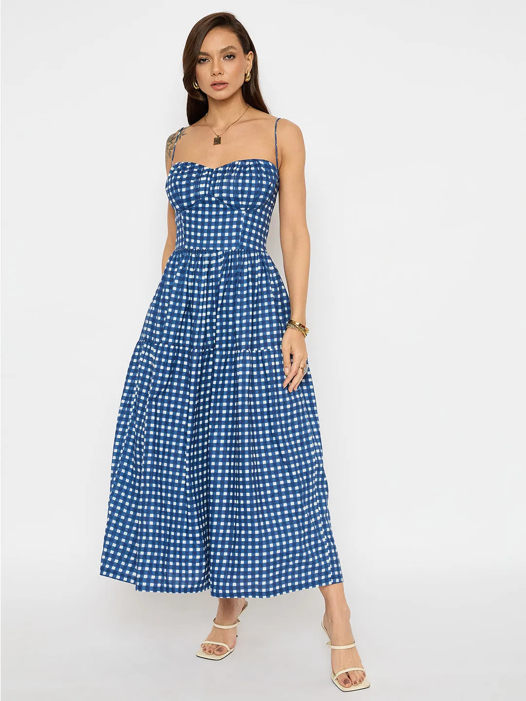 Corset Style Cotton Poplin Midi Dress