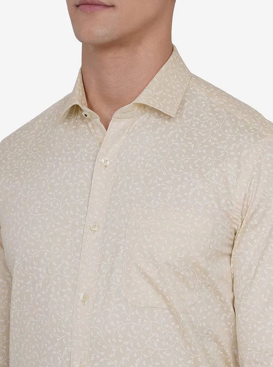 Cream & White Printed Slim Fit Formal Shirt | Greenfibre