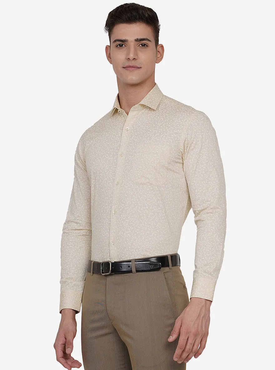 Cream & White Printed Slim Fit Formal Shirt | Greenfibre