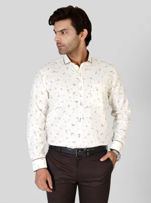 Cream Printed Slim Fit Party Wear Shirt | Greenfibre