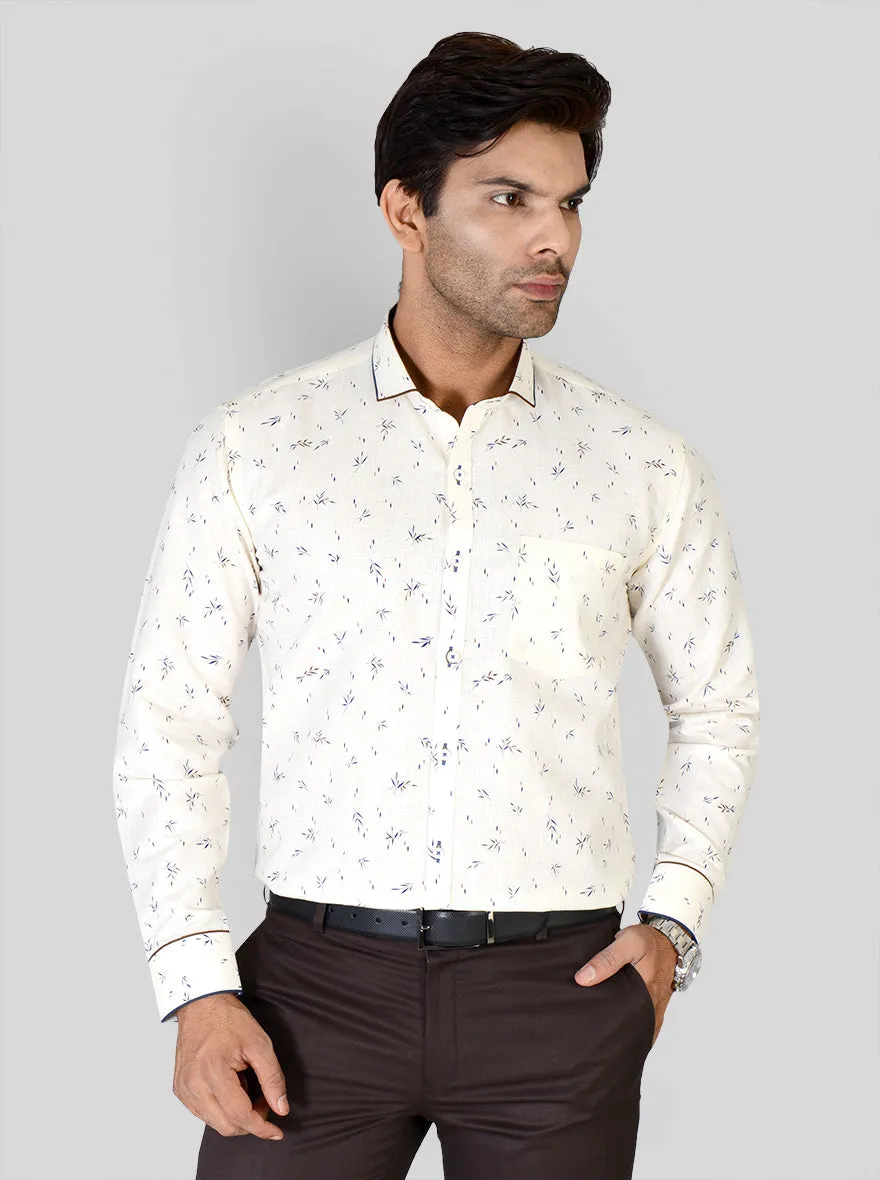 Cream Printed Slim Fit Party Wear Shirt | Greenfibre