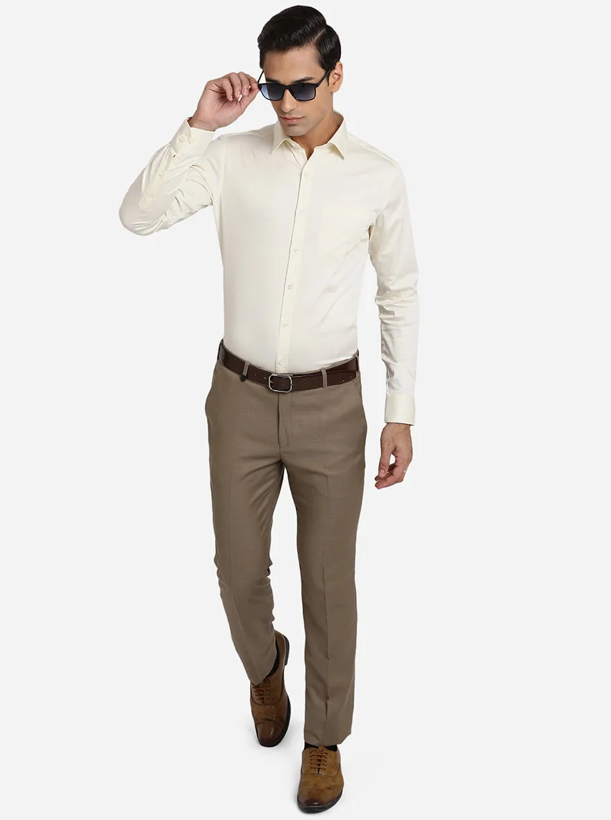 Cream Solid Slim Fit Formal Shirt | JadeBlue Youth