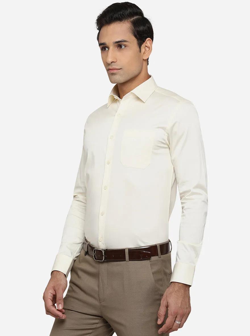 Cream Solid Slim Fit Formal Shirt | JadeBlue Youth