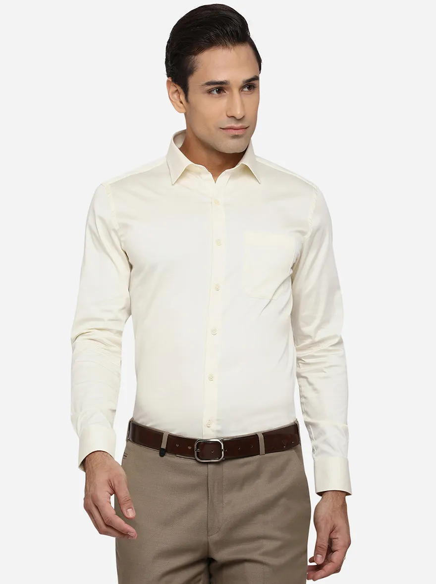 Cream Solid Slim Fit Formal Shirt | JadeBlue Youth