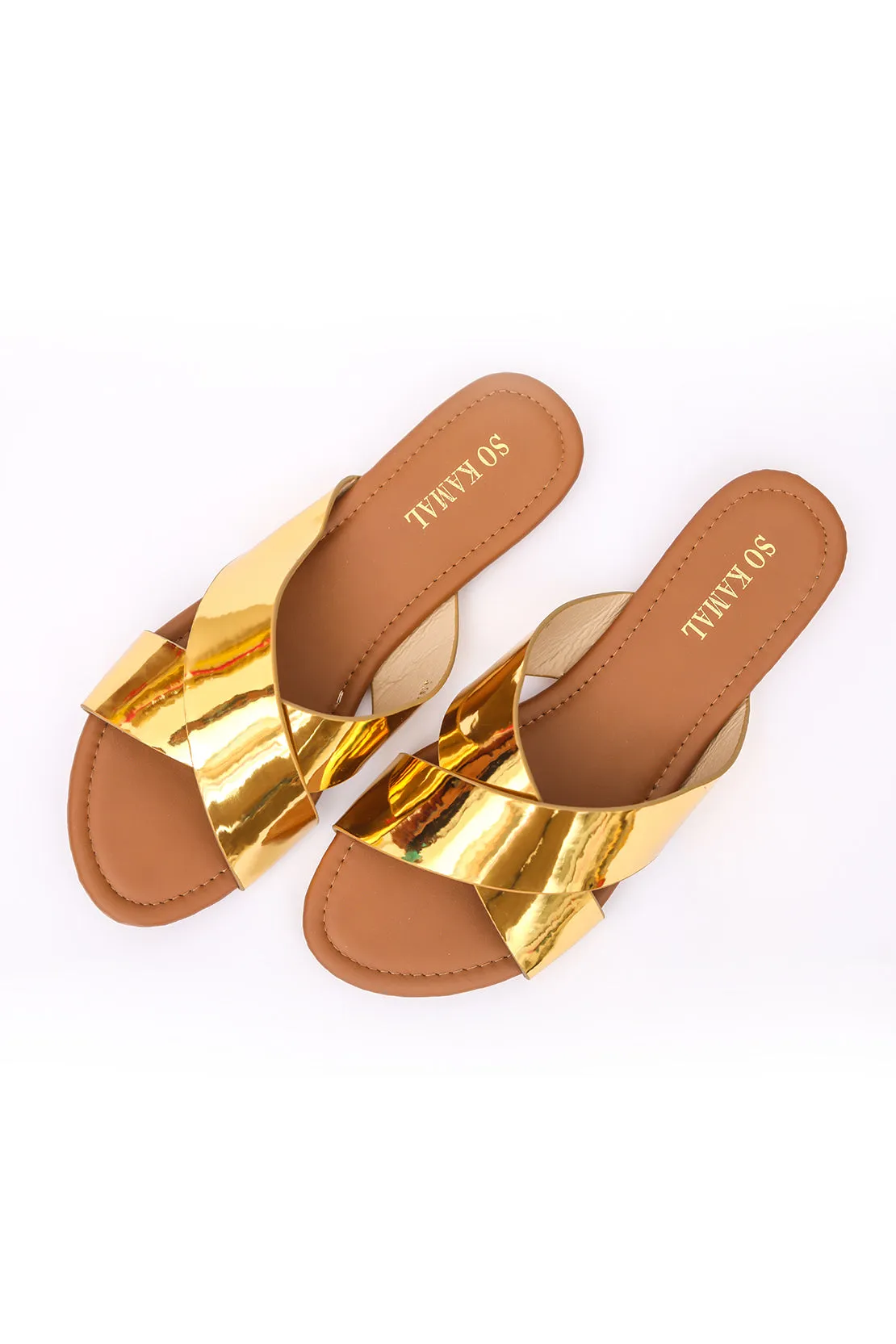 Criss-Cross Dazzling Flats - Golden