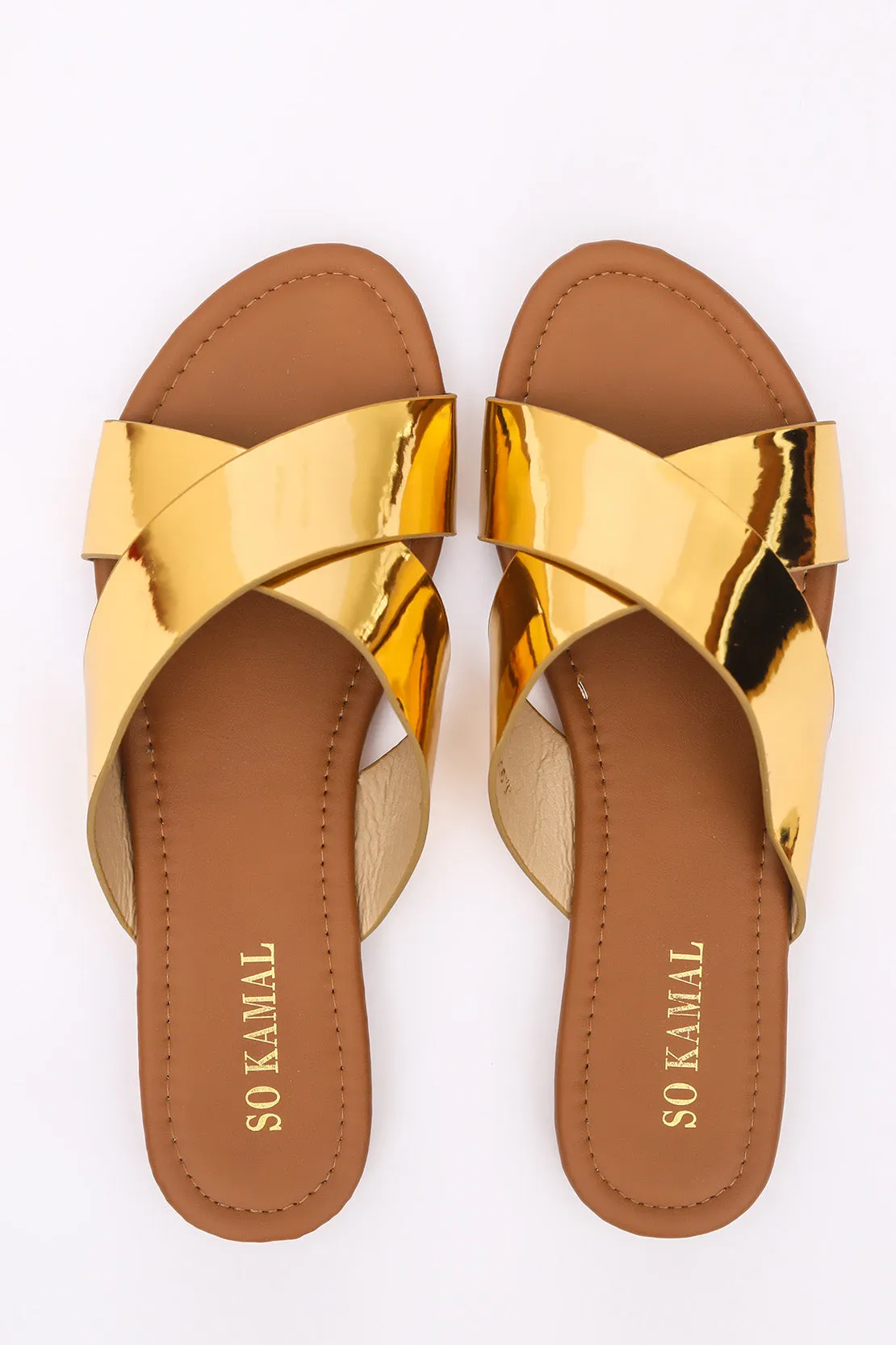 Criss-Cross Dazzling Flats - Golden