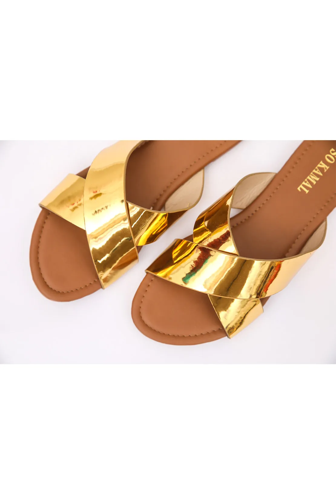 Criss-Cross Dazzling Flats - Golden