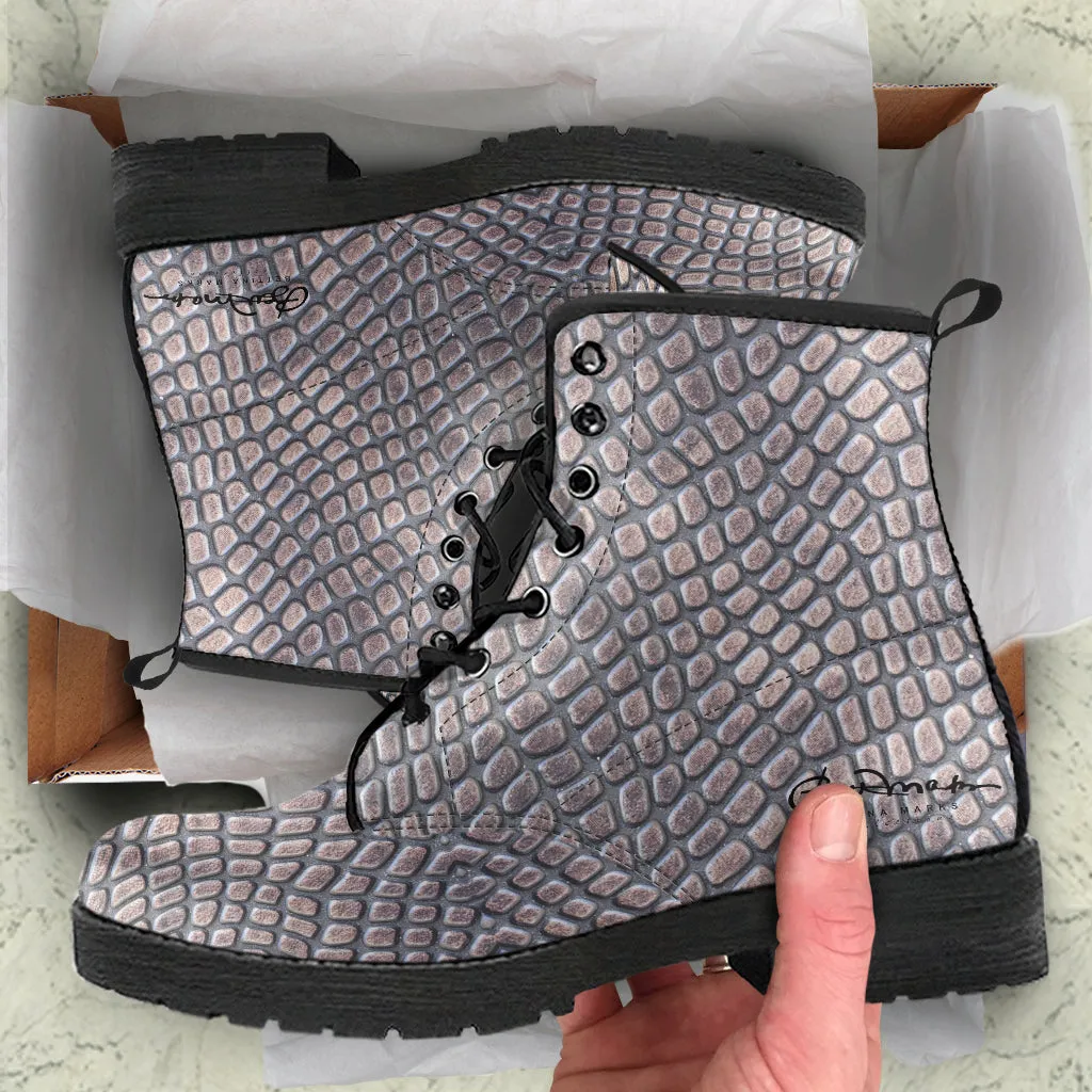 Croc Print Leather Boots (Vegan)