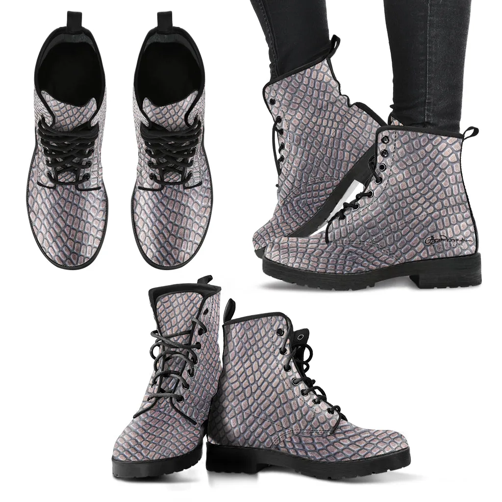 Croc Print Leather Boots (Vegan)