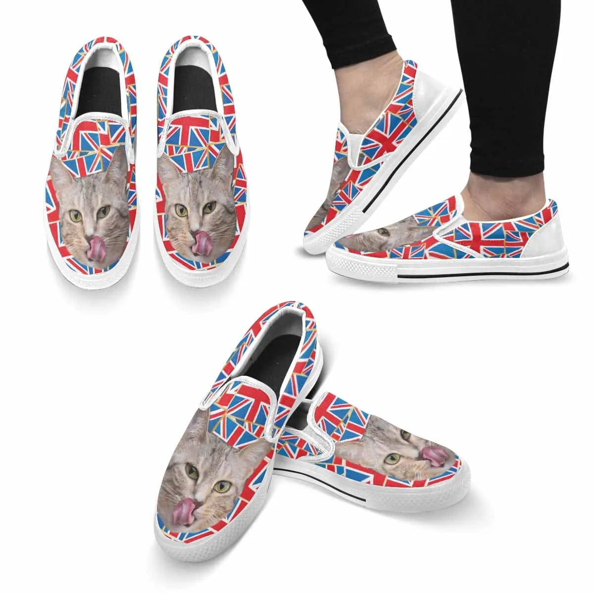 Custom Cat Face Flag Slip-on Canvas Shoes