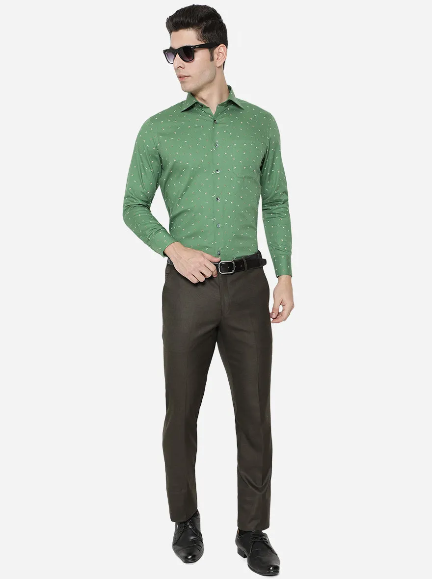 Dark Green Printed Slim Fit Formal Shirt | Metal