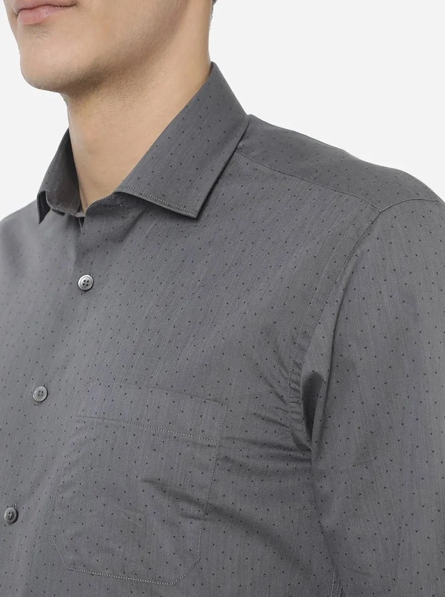 Dark Grey Printed Regular Fit Formal Shirt | Greenfibre