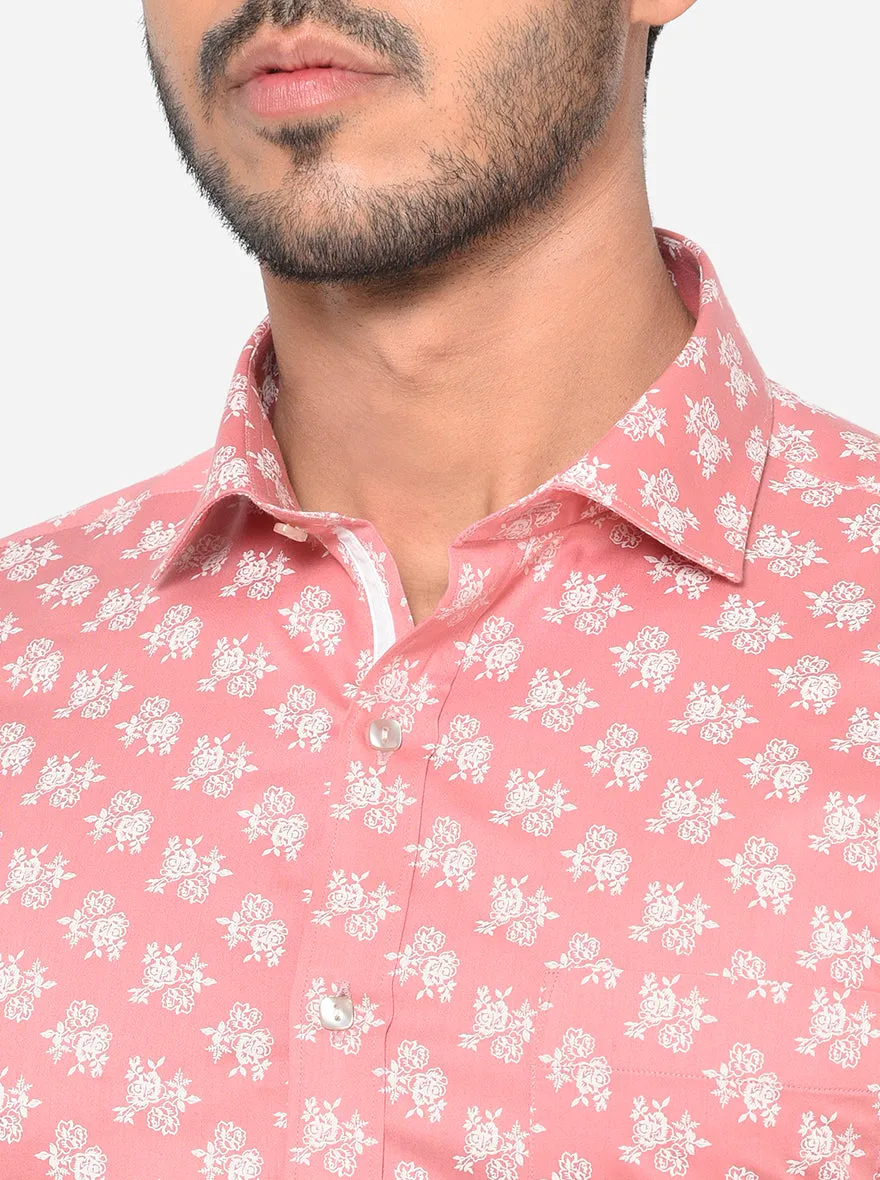 Desert Rose Pink Printed Slim Fit Party Wear Shirt | Greenfibre