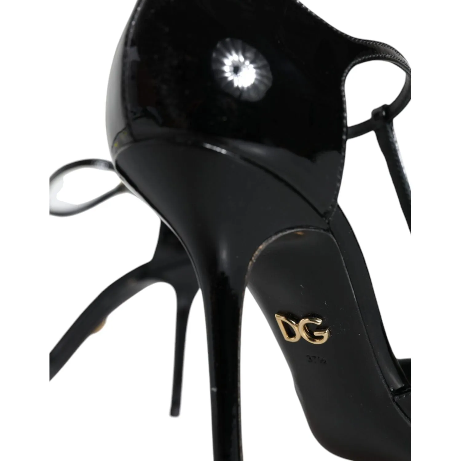 Dolce & Gabbana Black Patent Leather T-strap Heels Pumps Shoes