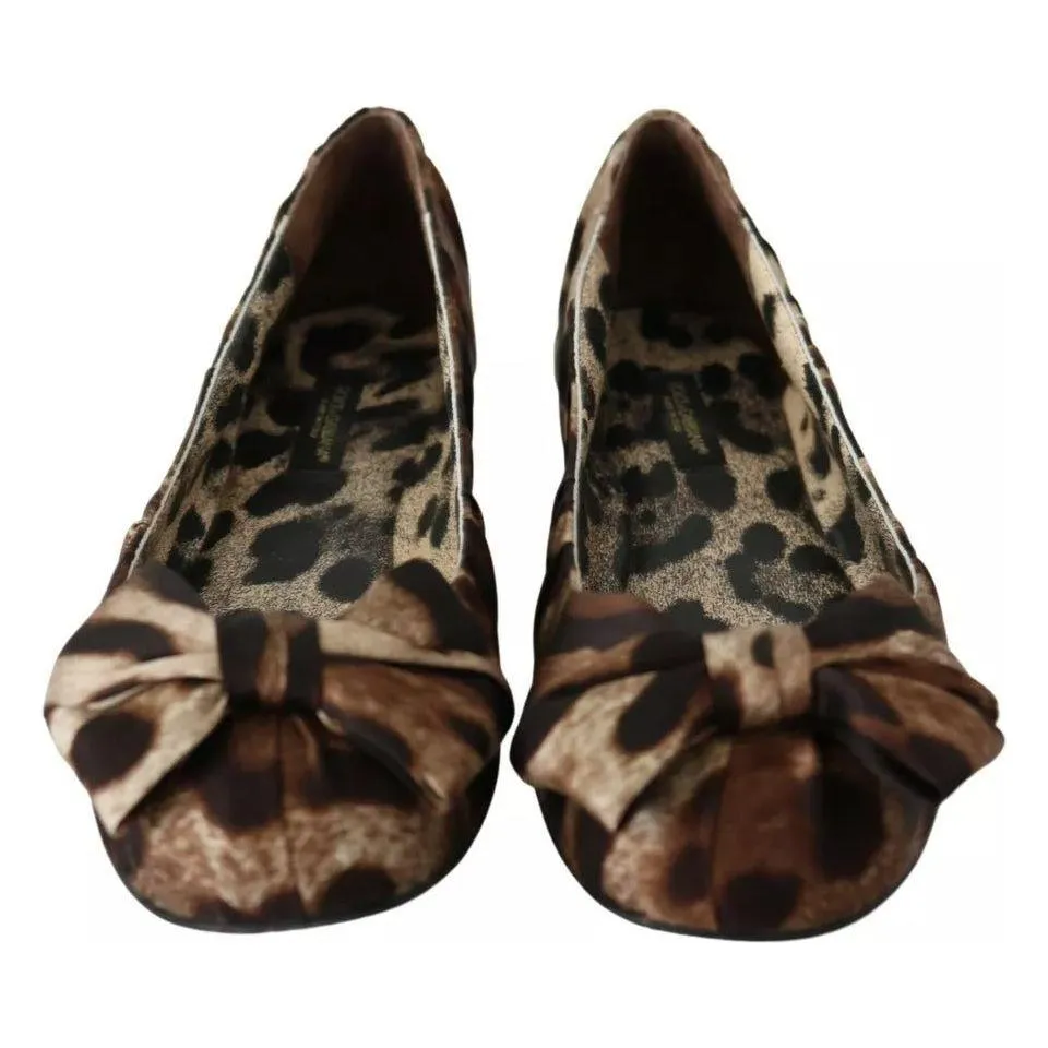 Dolce & Gabbana Brown Leopard Silk Ballerina Flats Shoes