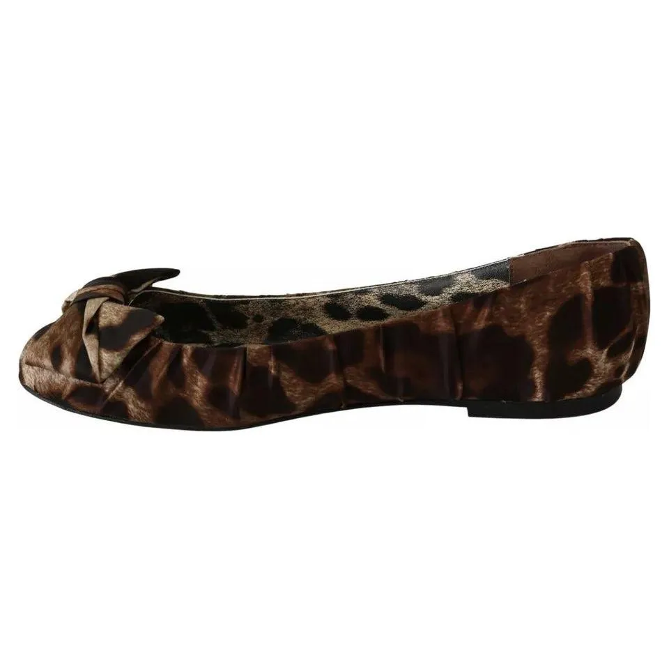 Dolce & Gabbana Brown Leopard Silk Ballerina Flats Shoes