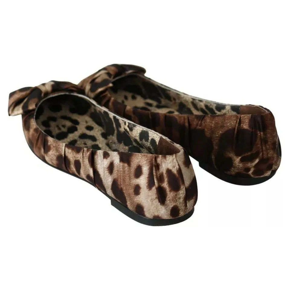 Dolce & Gabbana Brown Leopard Silk Ballerina Flats Shoes