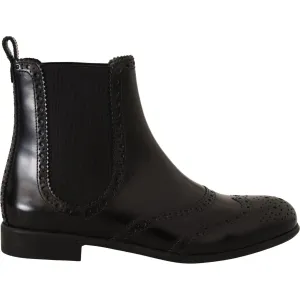 Dolce & Gabbana Elegant Black Ankle Wingtip Oxford Boots