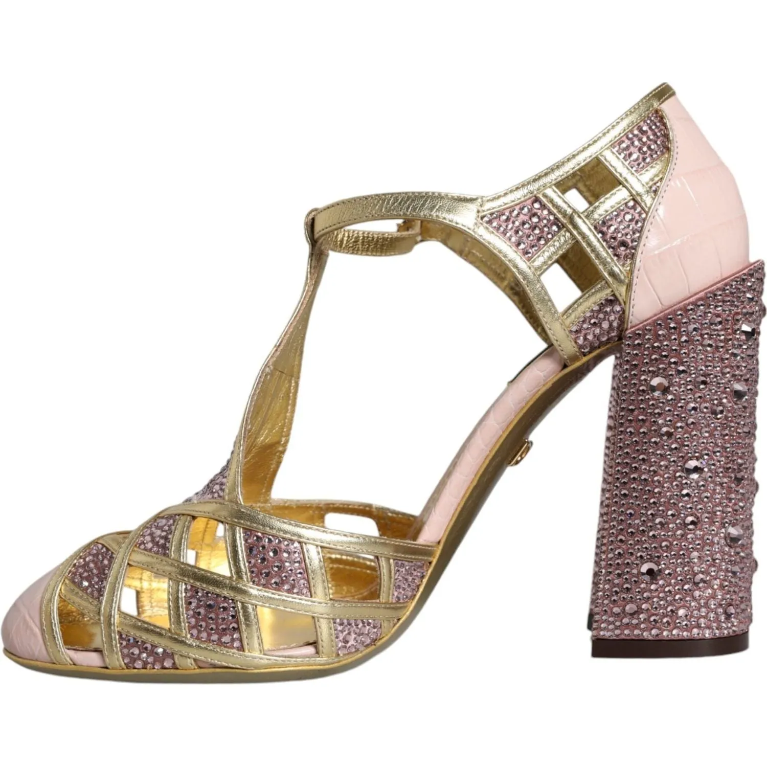 Dolce & Gabbana Pink Strass Crystals T-strap Sandals Shoes