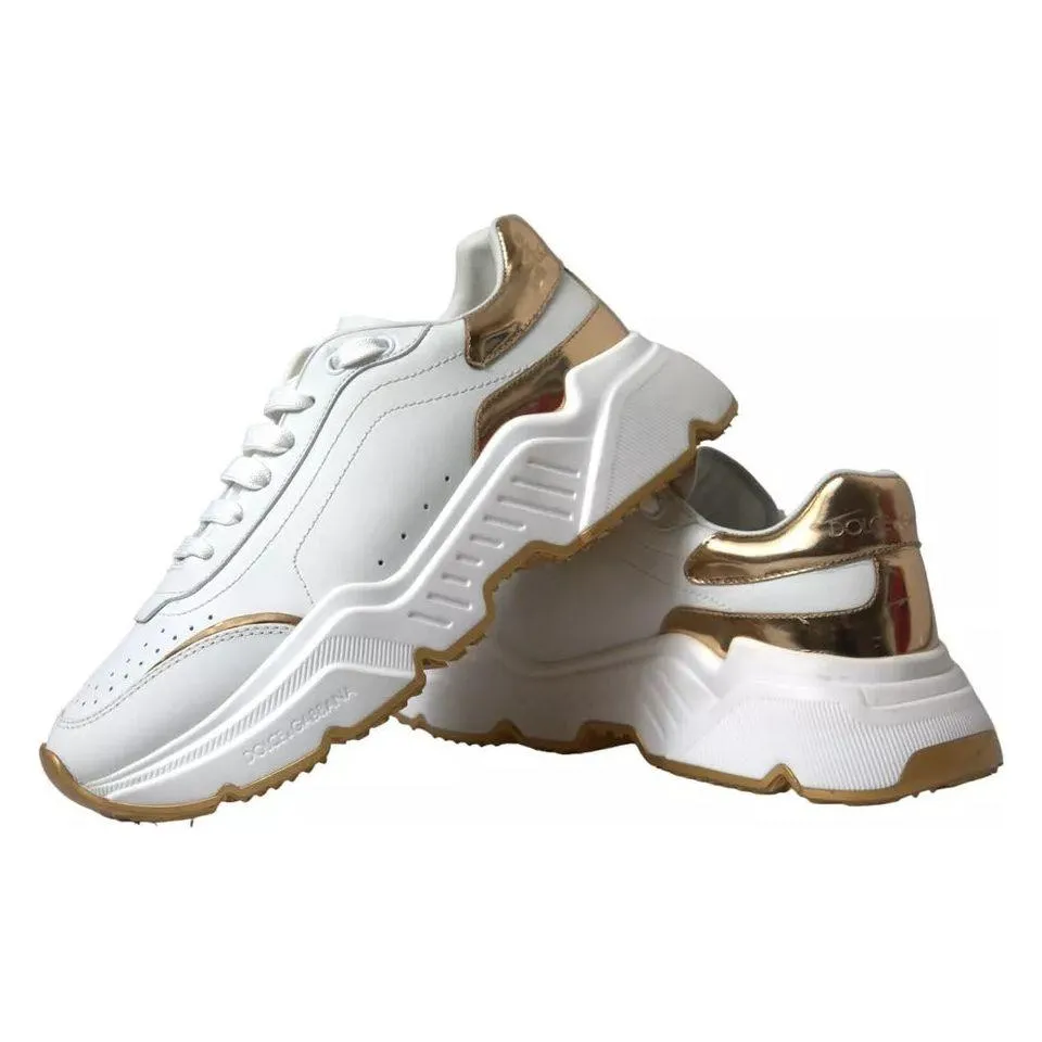 Dolce & Gabbana White Gold Leather Men Sneakers DAYMASTER Shoes