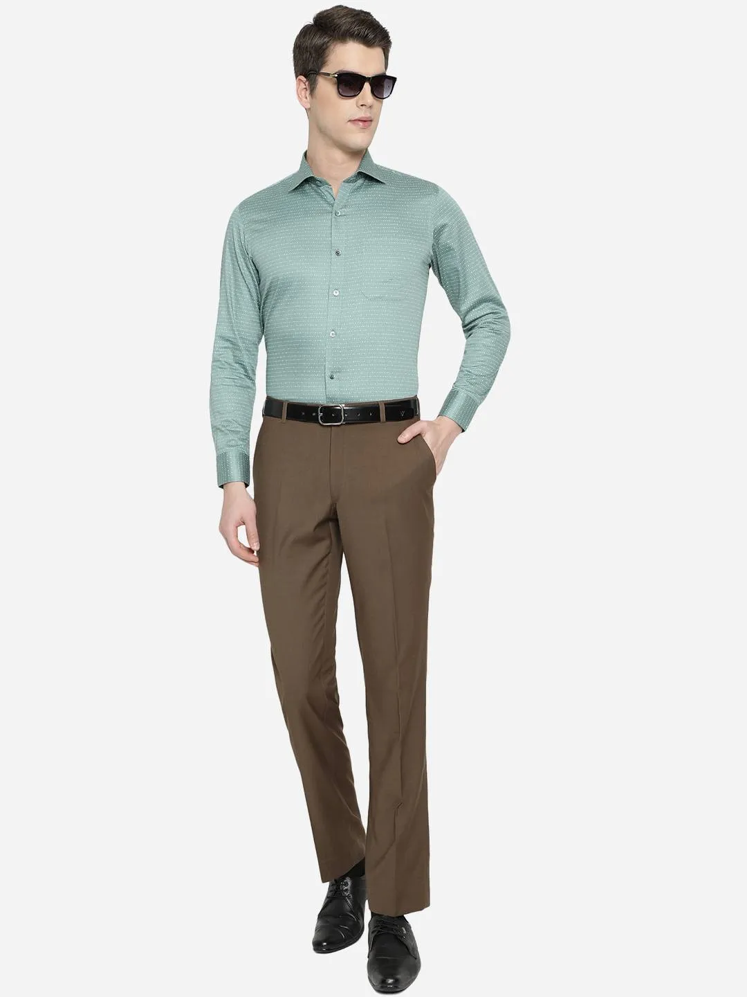 Dusty Green Printed Slim Fit Formal Shirt | Metal