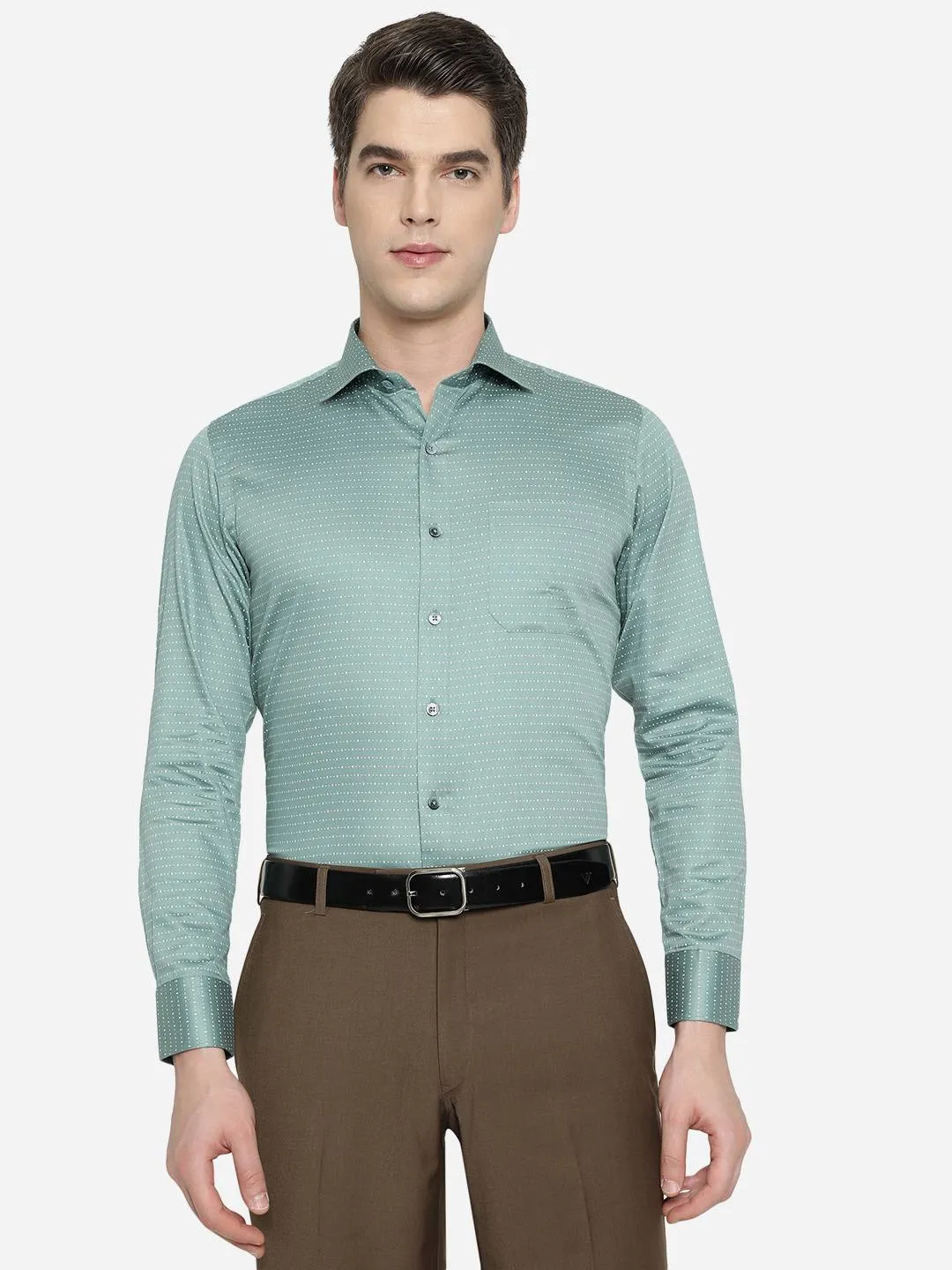 Dusty Green Printed Slim Fit Formal Shirt | Metal