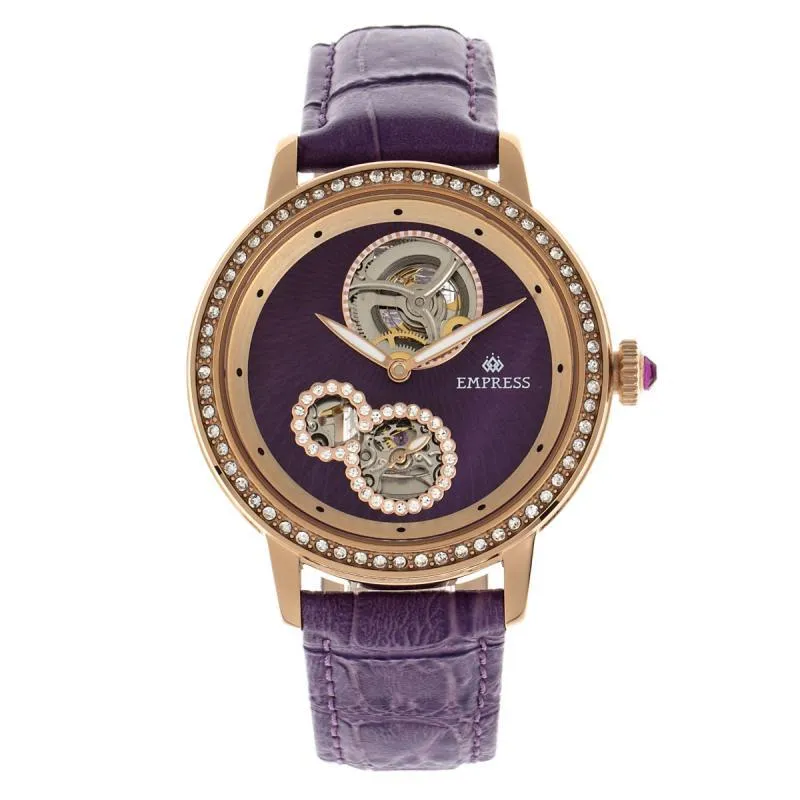 Empress Tatiana Automatic Semi-Skeleton Leather-Band Watch