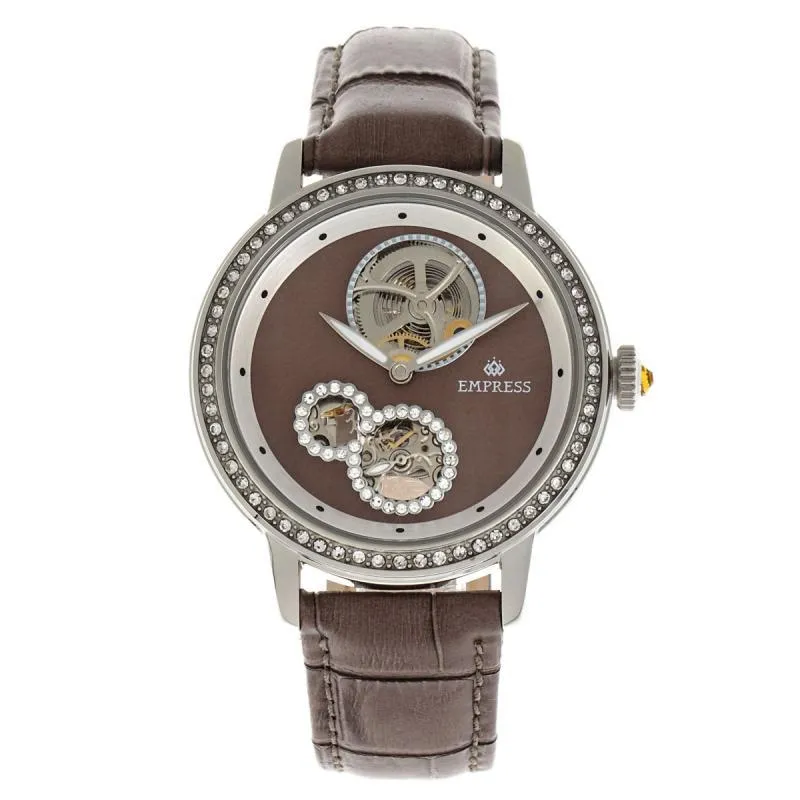 Empress Tatiana Automatic Semi-Skeleton Leather-Band Watch