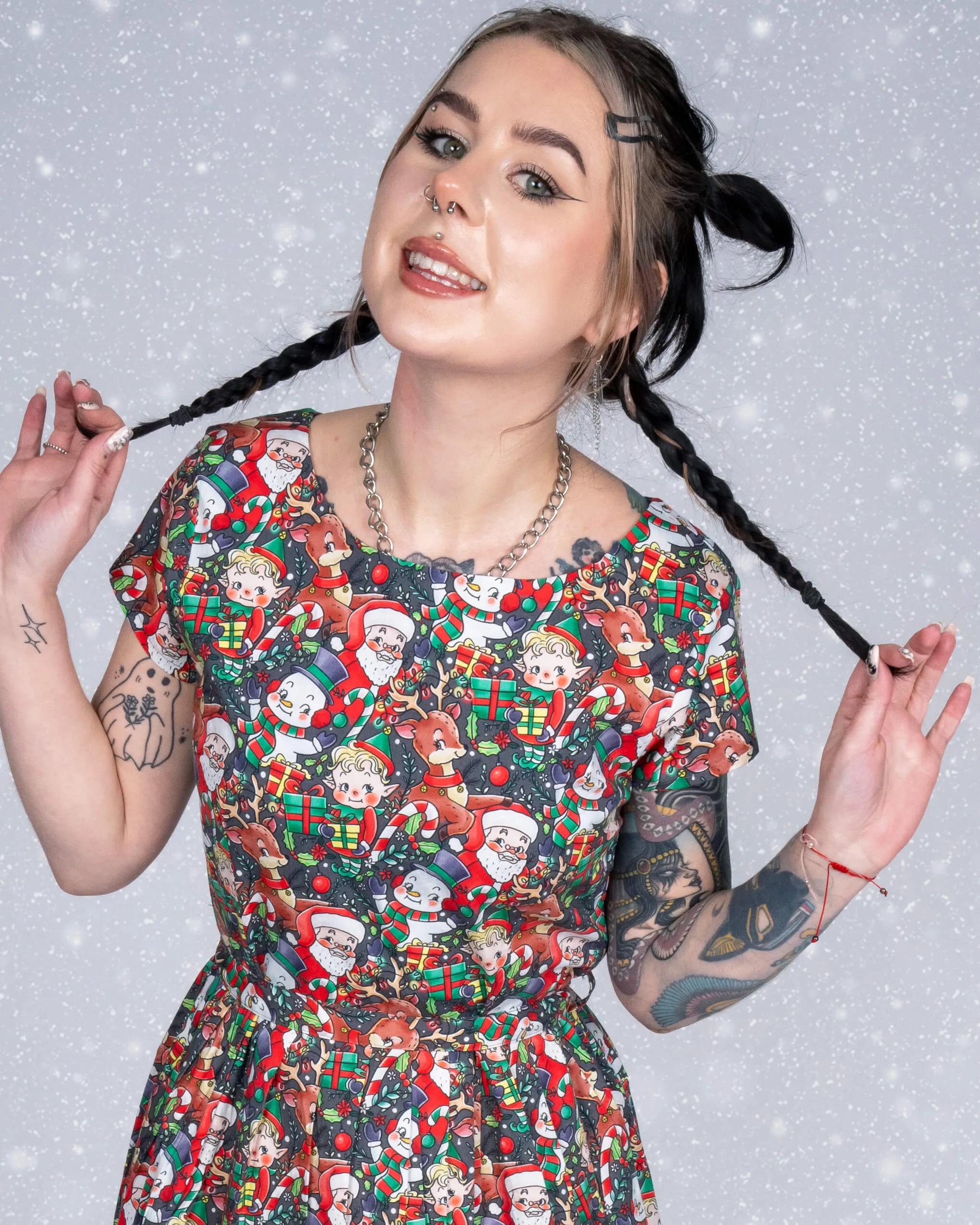 Festive: Christmas Cuties Stretch Belted Tea Dress with Pockets