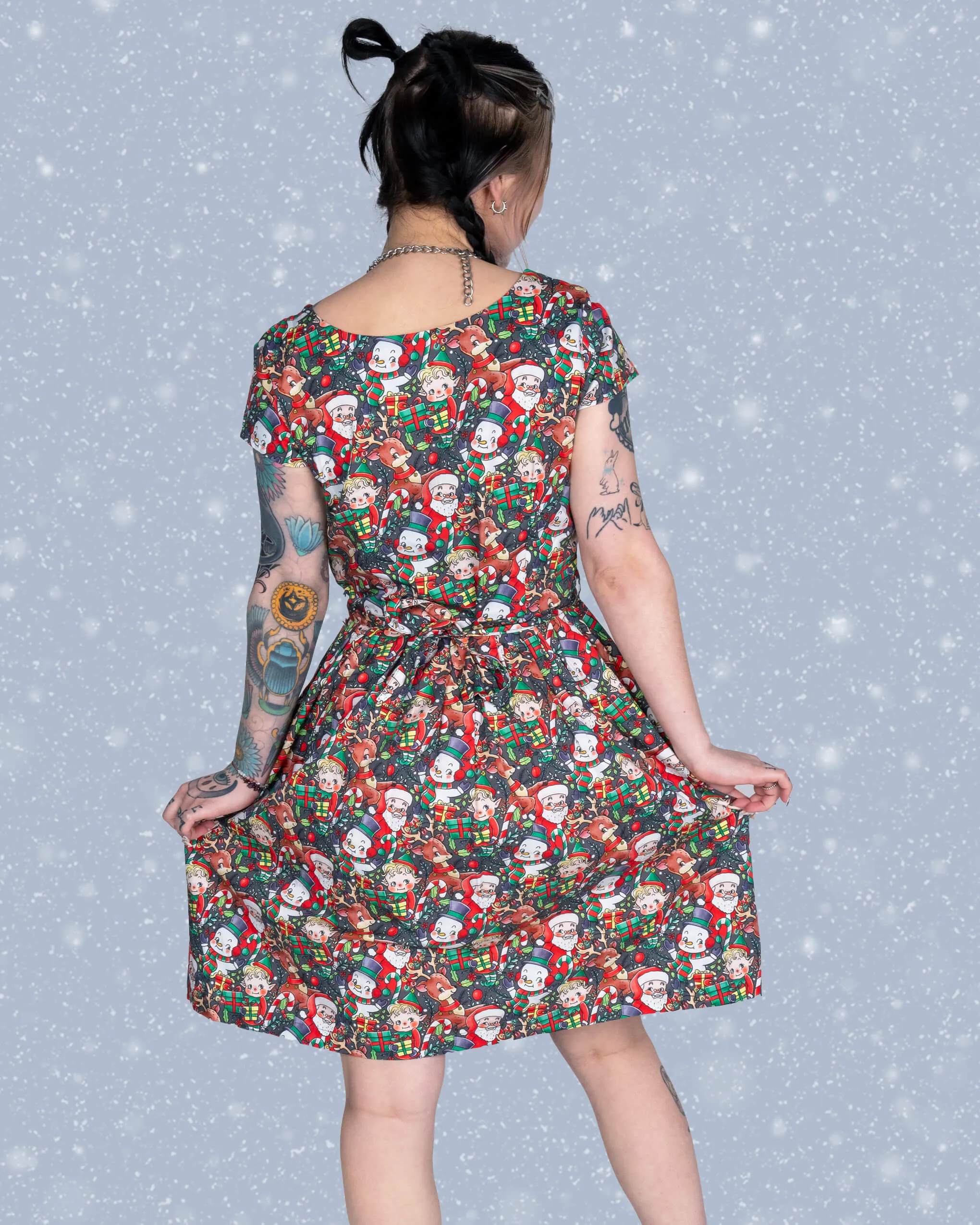 Festive: Christmas Cuties Stretch Belted Tea Dress with Pockets