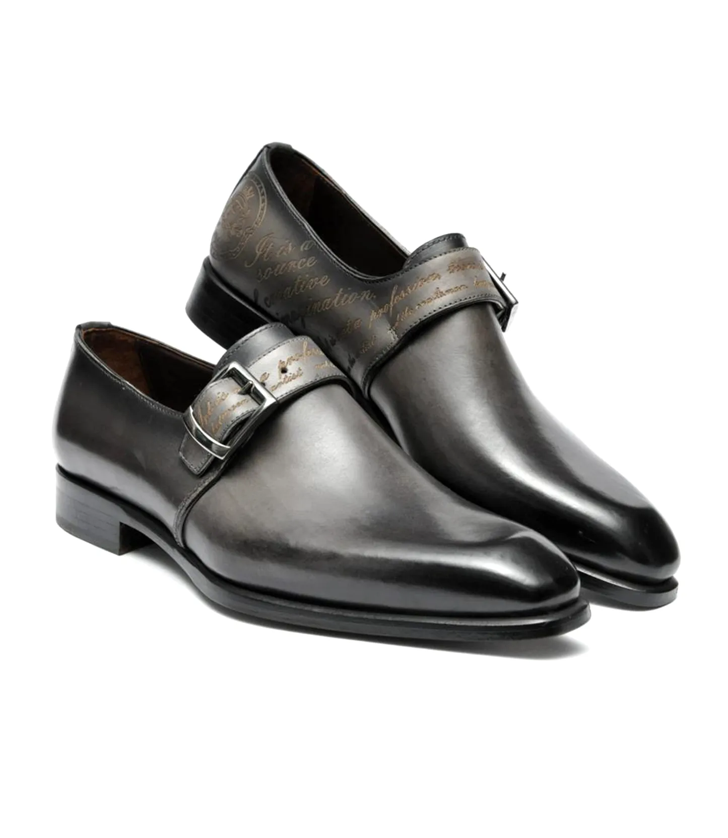 FILANGIERI - STAINED GREY CURSIVE SINGLE MONK LEATHER DRESS SHOE