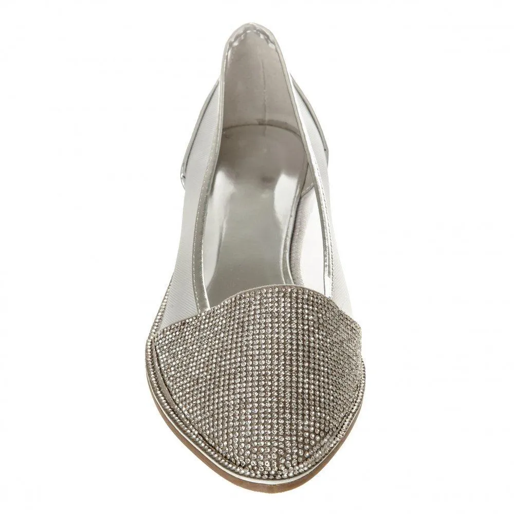 Flat Pointed Toe Diamante Shoe Mesh Side