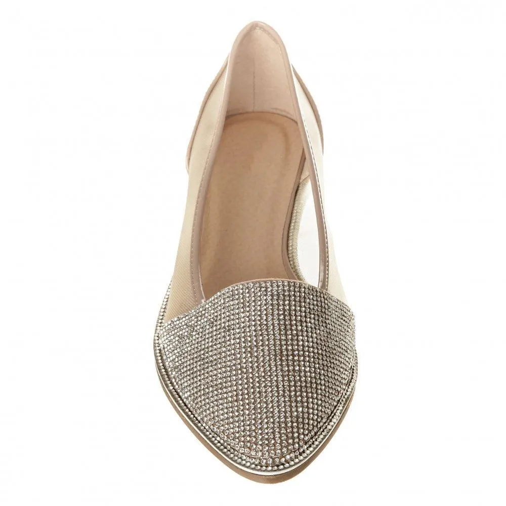 Flat Pointed Toe Diamante Shoe Mesh Side