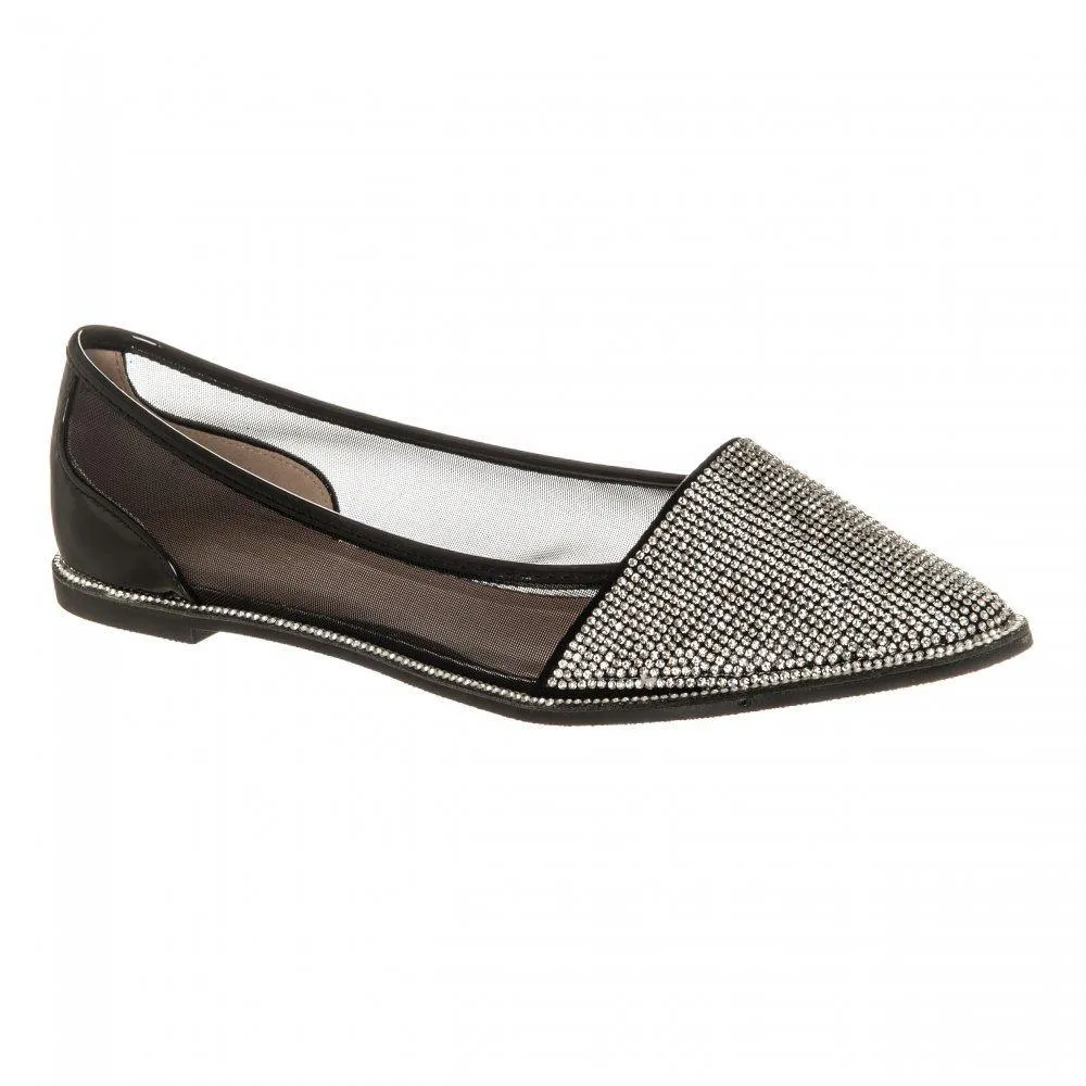 Flat Pointed Toe Diamante Shoe Mesh Side