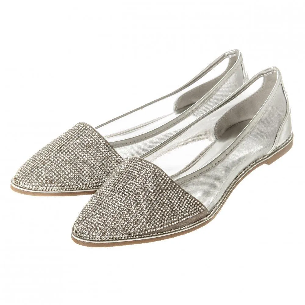 Flat Pointed Toe Diamante Shoe Mesh Side