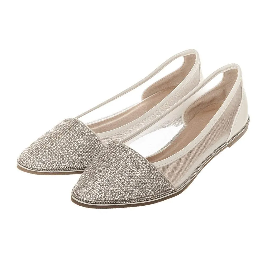 Flat Pointed Toe Diamante Shoe Mesh Side