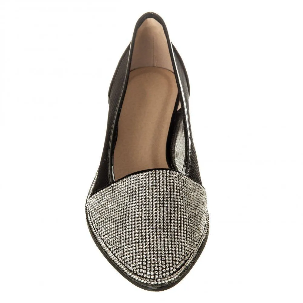 Flat Pointed Toe Diamante Shoe Mesh Side