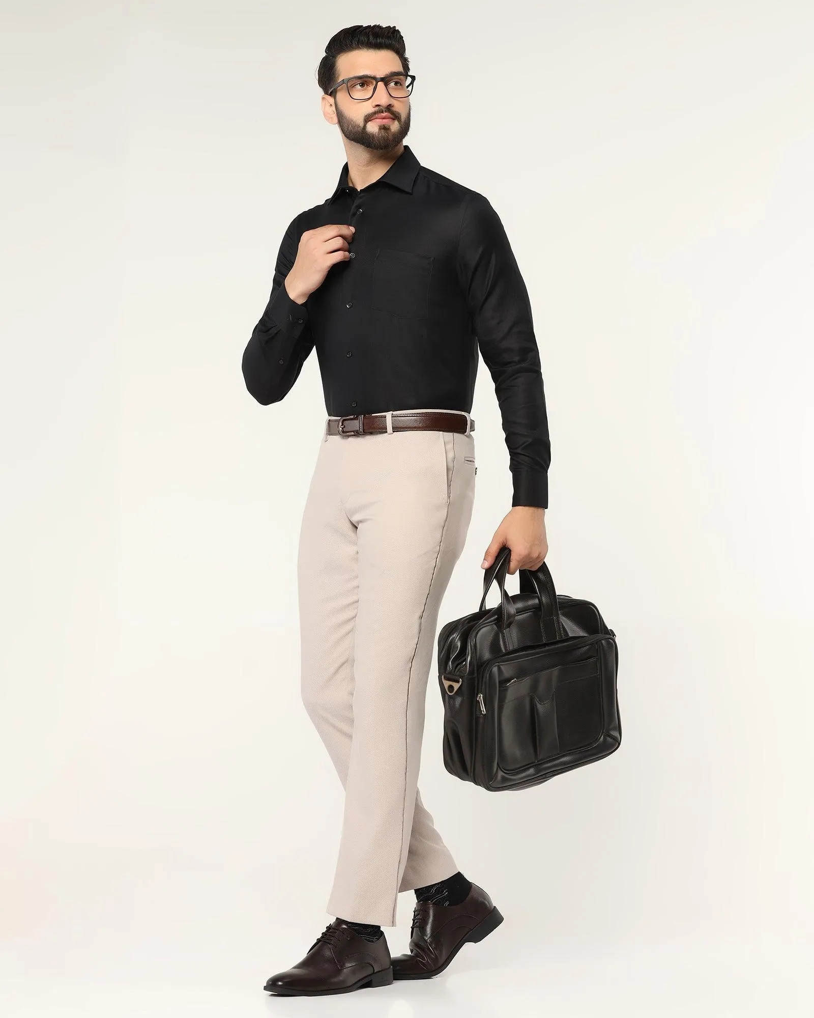 Formal Black Textured Shirt - Kwid